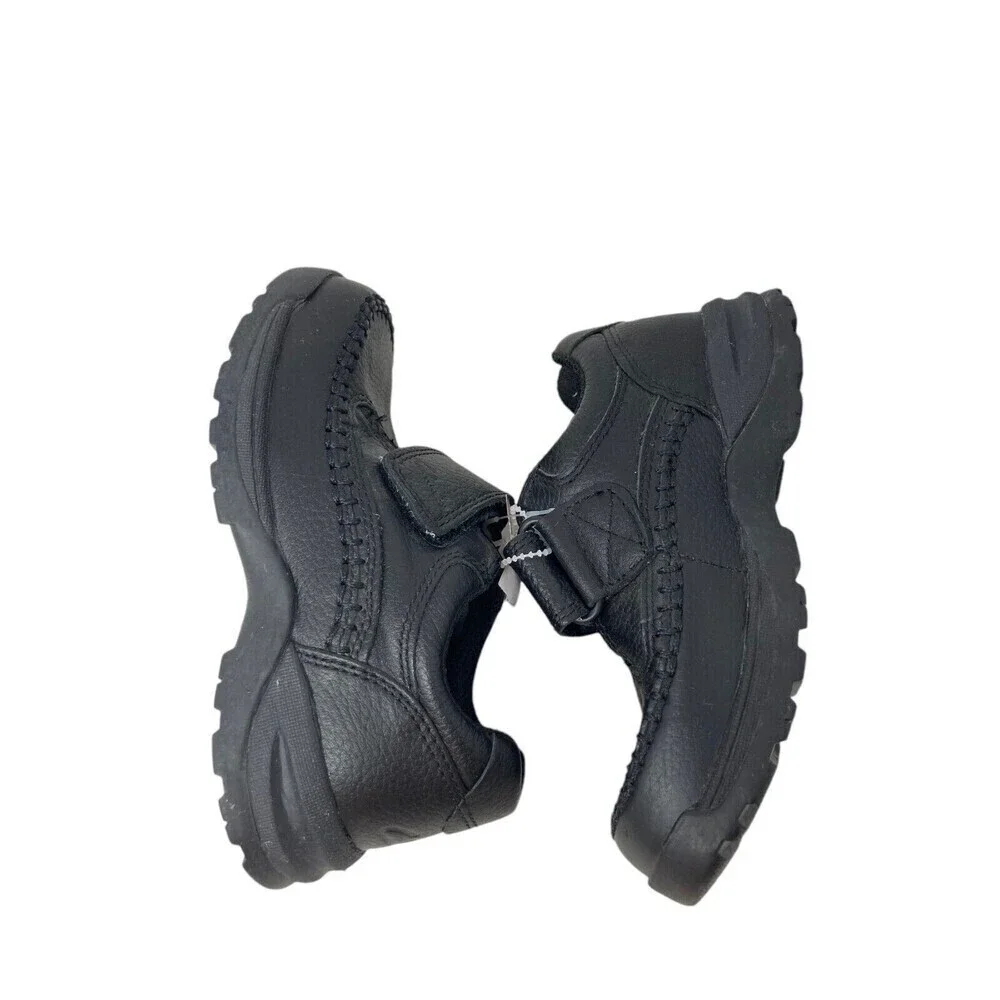 Clarks Caribou Sneakers Kids Size 10.5 11 Wide Black Leather Hook Loop Closure